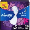 Always Radiant FlexFoam Pads for Women, Size 5, Extra Heavy Overnight