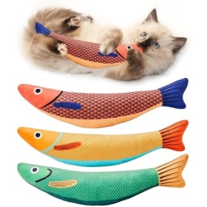 Potaroma Cat Toys Saury Fish, 3 Pack Catnip Crinkle Sound Toys Soft and Durable